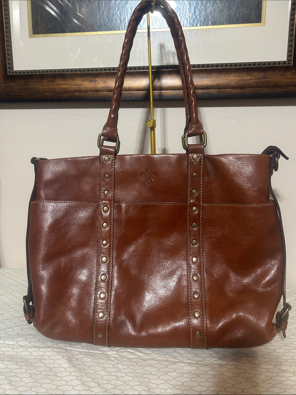 Patricia Nash Chestnut Brown Studded Leather Tote